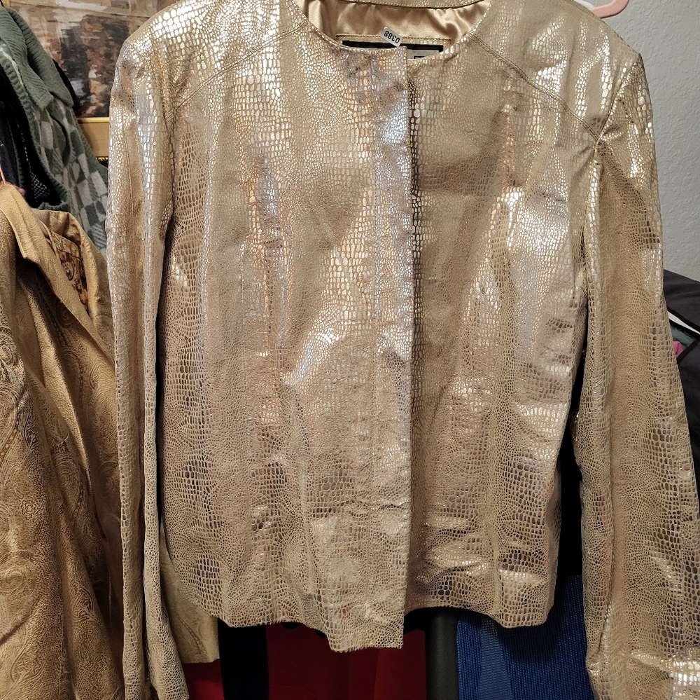 Pelle Studio Metallic Gold Croc-Embossed WILSON Leather Jacket